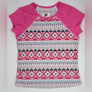 FILA: Moroccan Girl's Tennis Top, Pink/White; Size: Small (7)